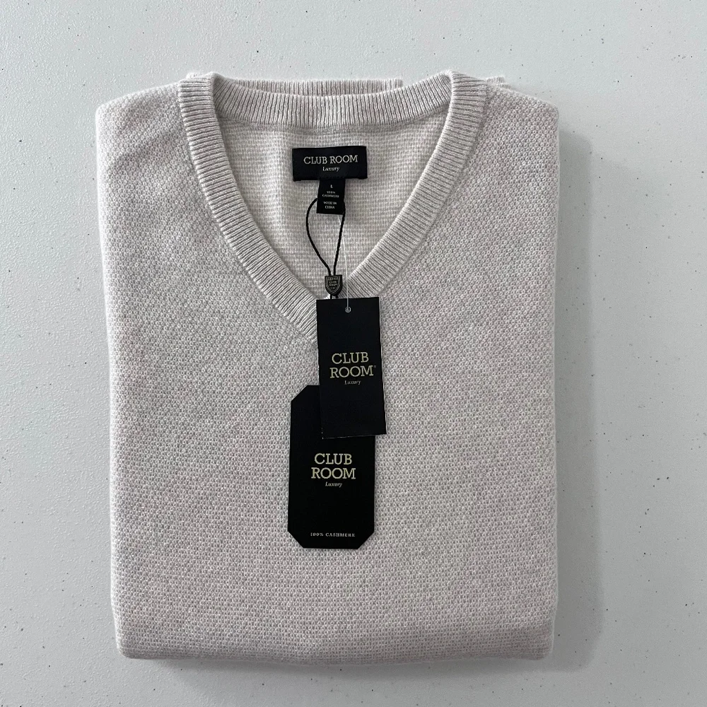 Club Room Men’s Textured 100% Cashmere V- Neck Sweater T-Shirt size L